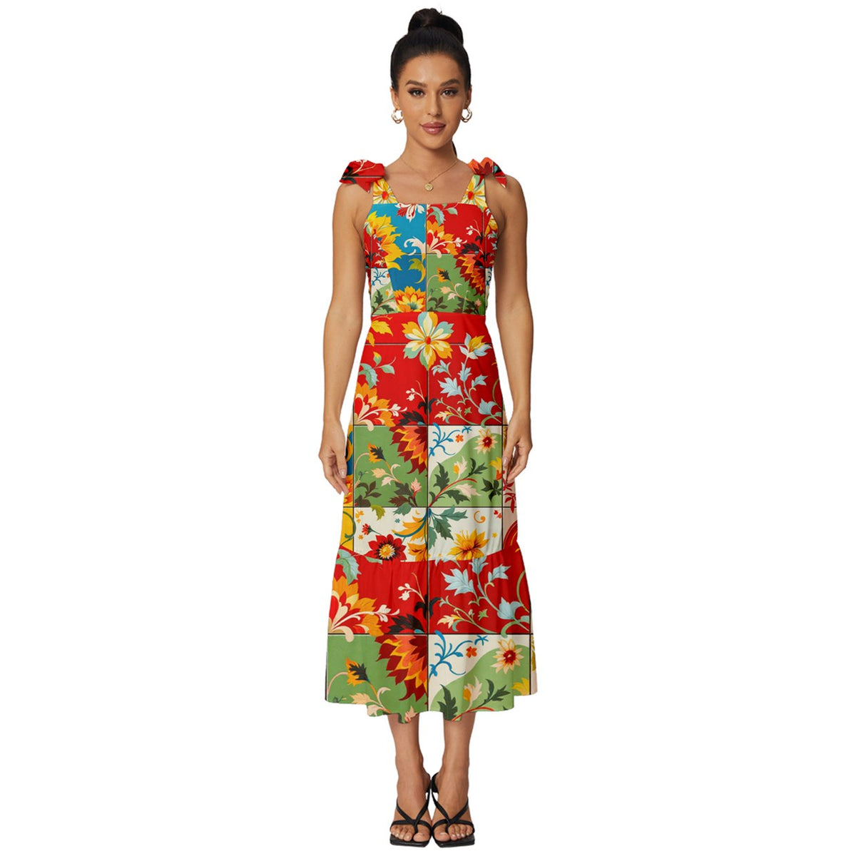 Boho,summer,colorful,floral Tiered Midi Chiffon Dress