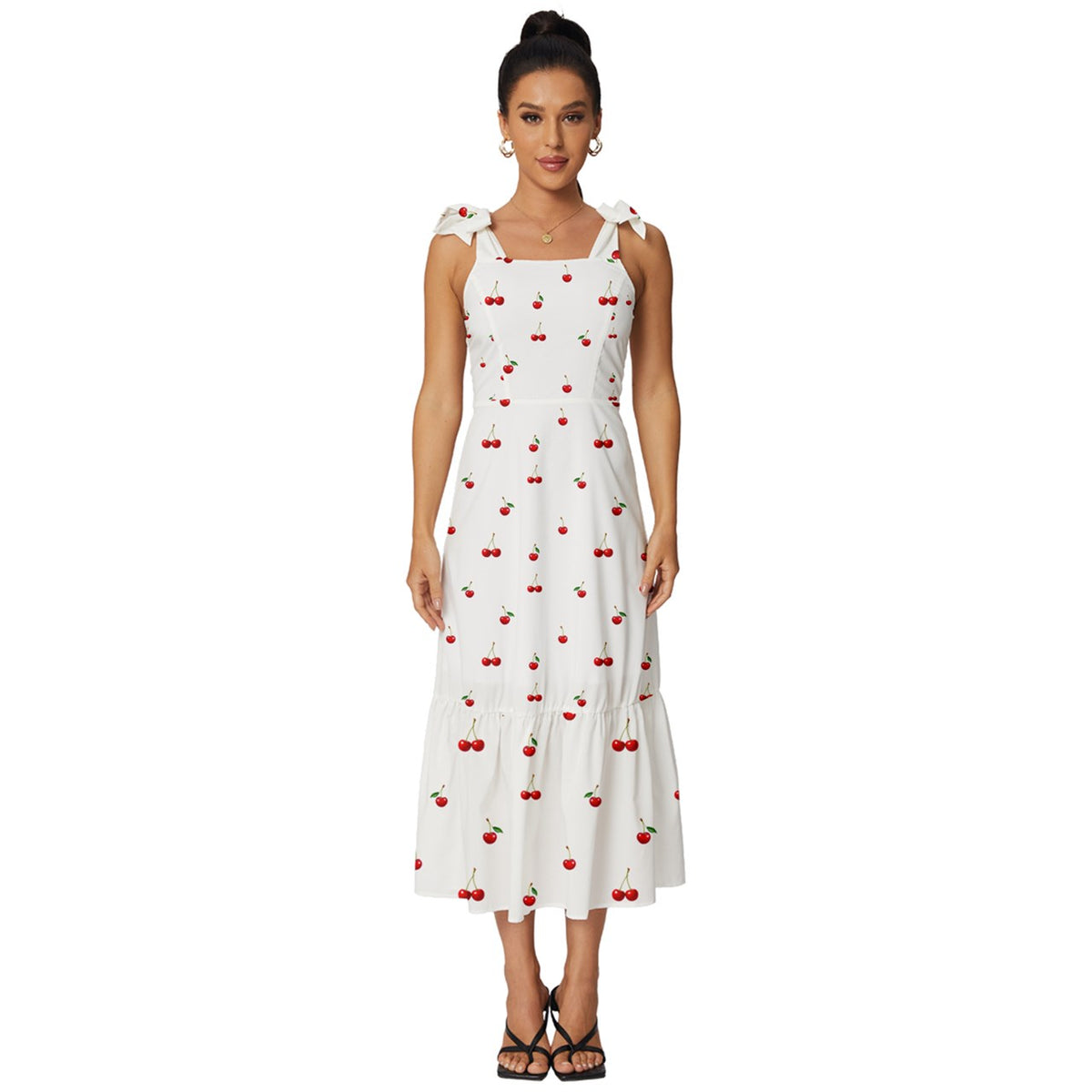 Cherries,summer, fruits Tie-Strap Tiered Midi Chiffon Dress